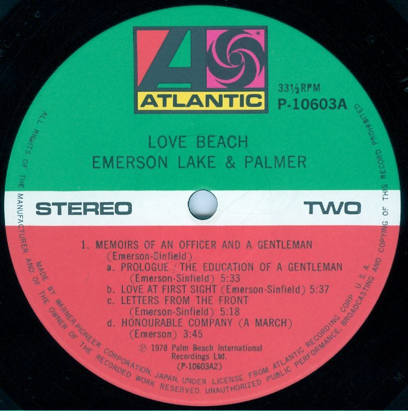 Emerson, Lake and Palmer Love Beach [lp label b jpn]